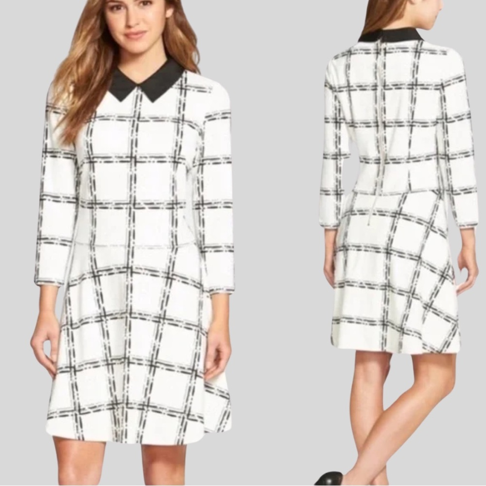 Eliza J Fit & Flare Plaid Collared Dress